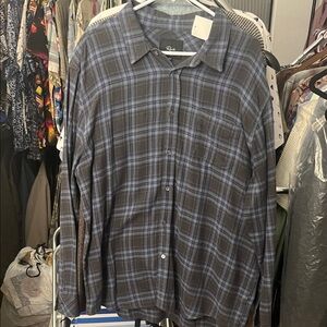 Rails Navy and Light Blue Plaid Button-Down Flannel Shirt